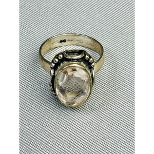 Sterling Silver Size 7.5 Ring With Faux Pale Pink Stone .925 Costume Jewelry